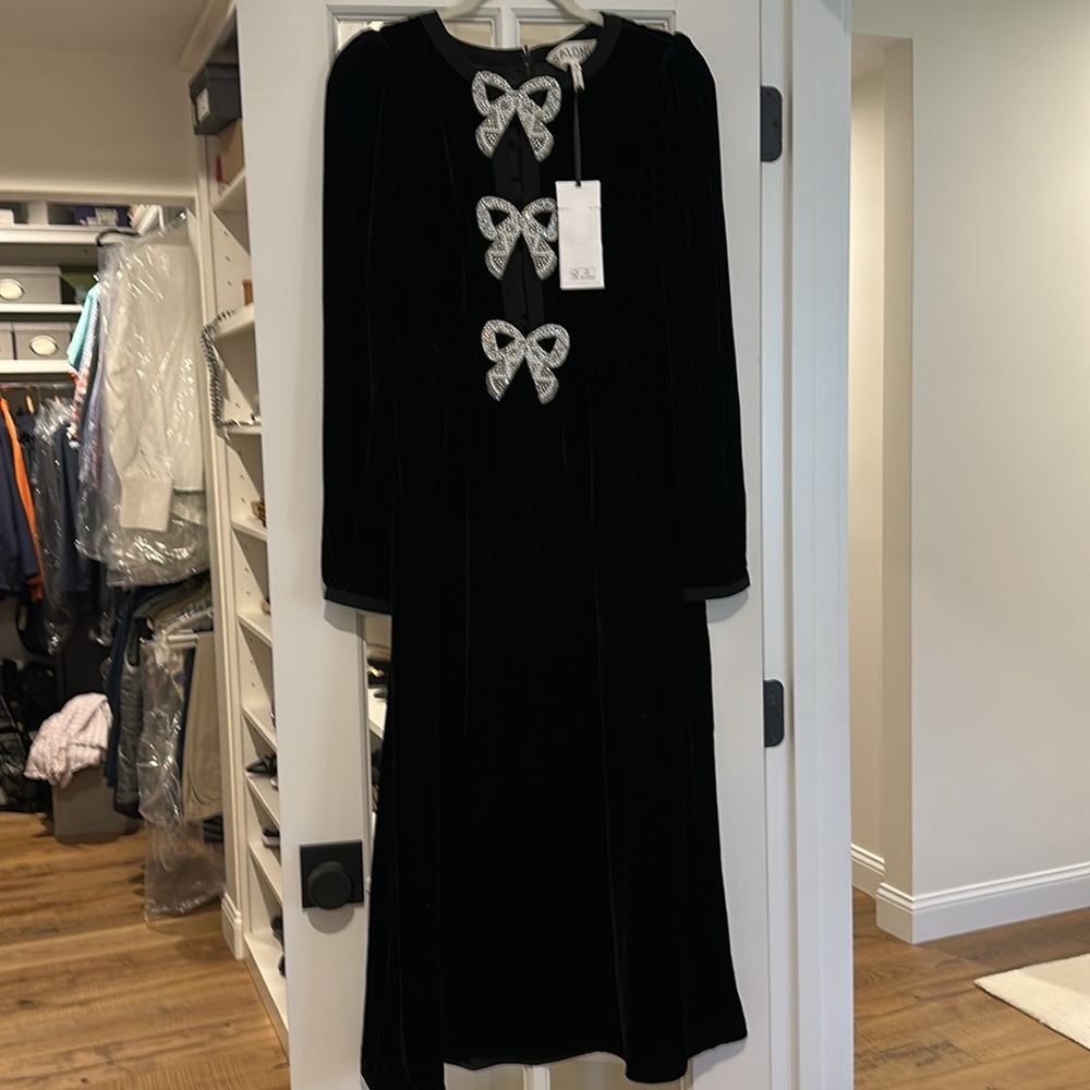 NWT Saloni Camille bow-embellished velvet midi dress size 4 - Picture 5 of 9